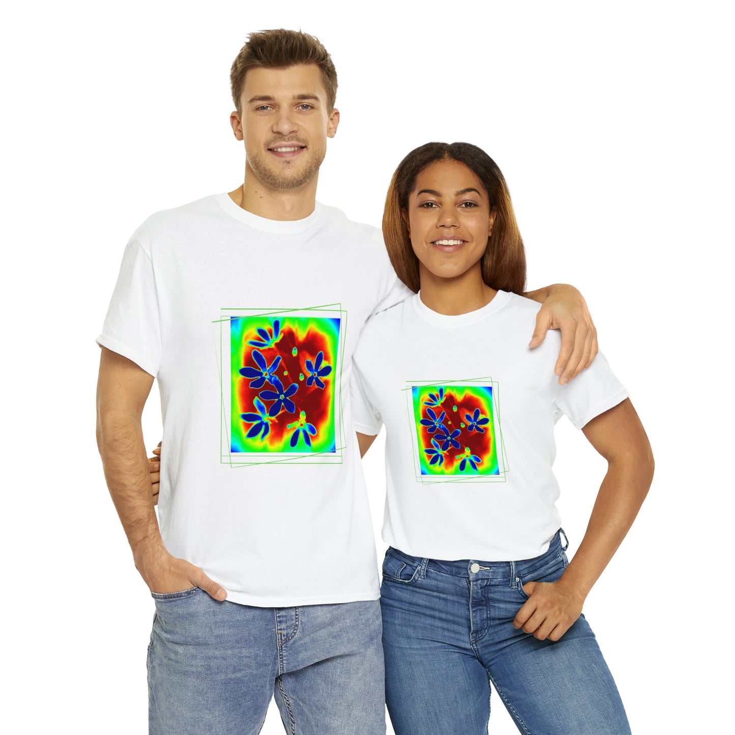Unisex Cotton Tee, psychedelic flower design