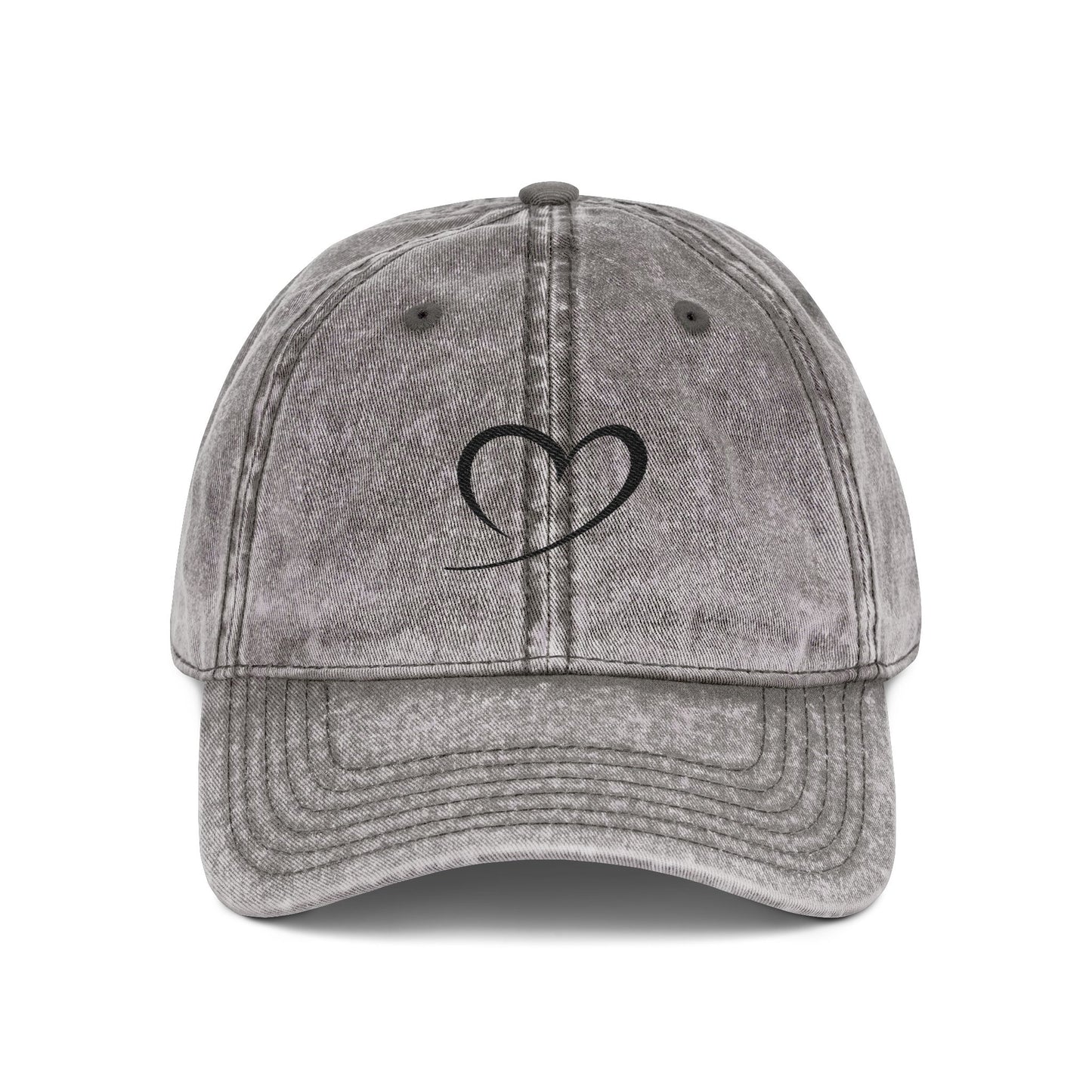 Embroidered Heart Vintage Cap — Washed Red Dad Hat with Simple Heart Sketch