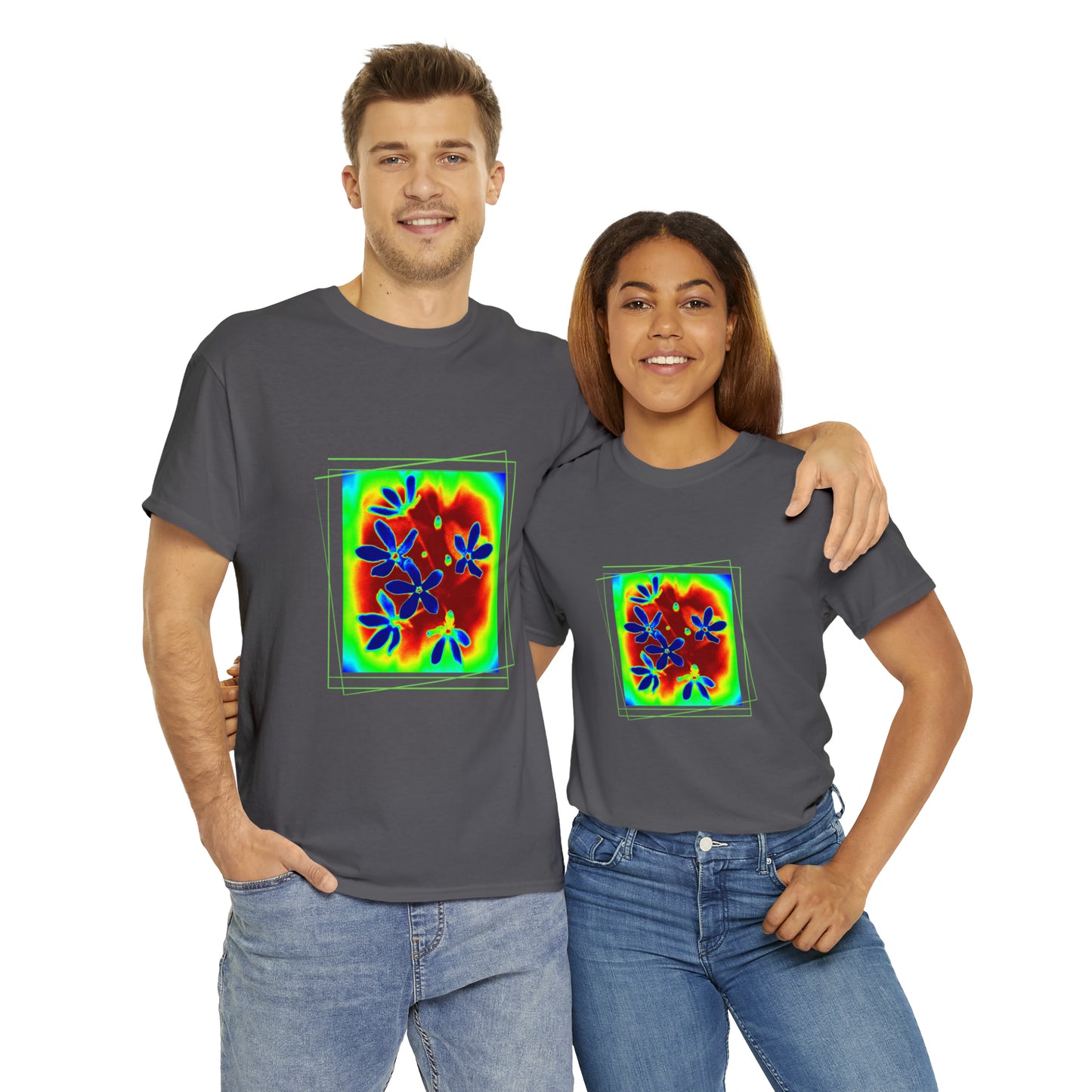 Unisex Cotton Tee, psychedelic flower design