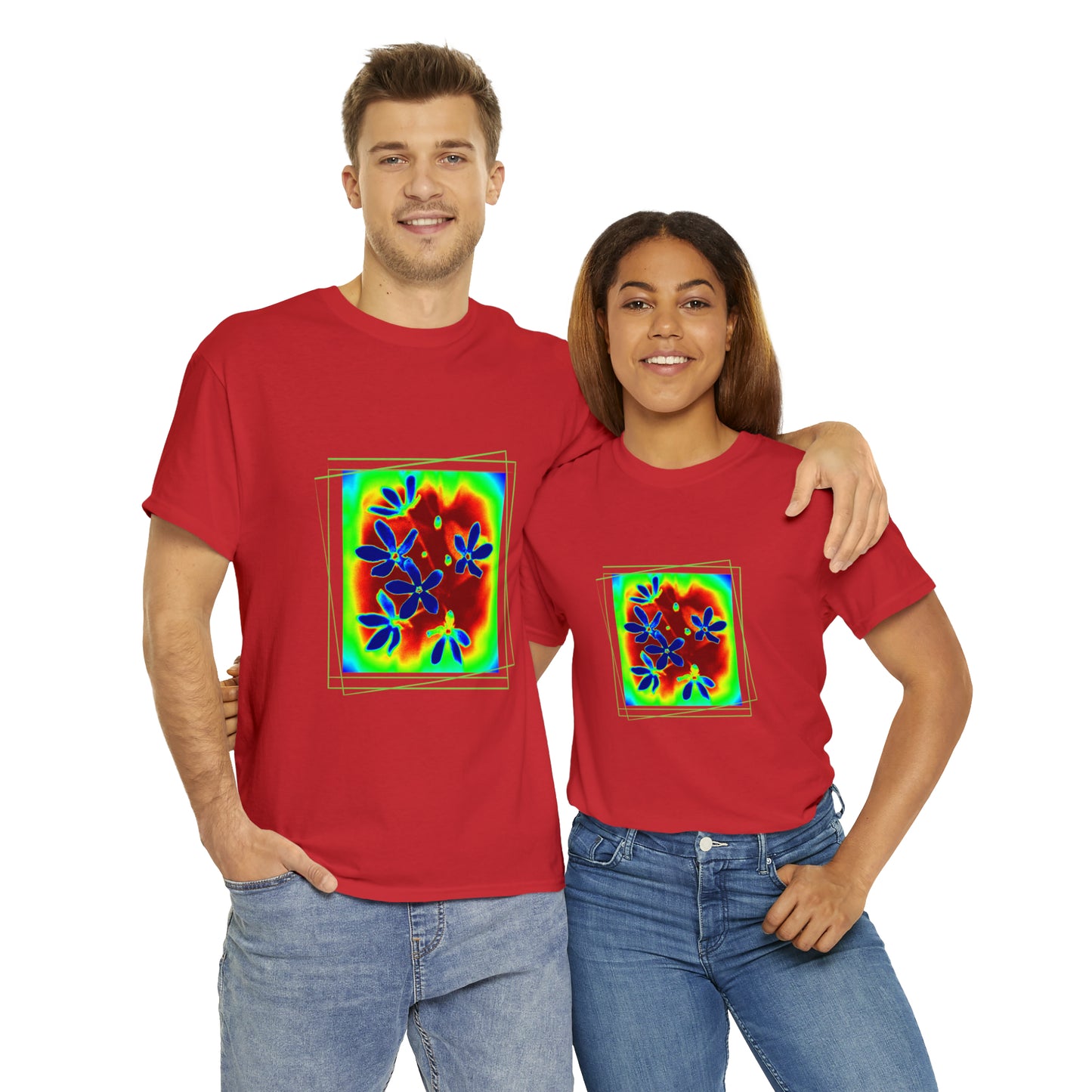 Unisex Cotton Tee, psychedelic flower design