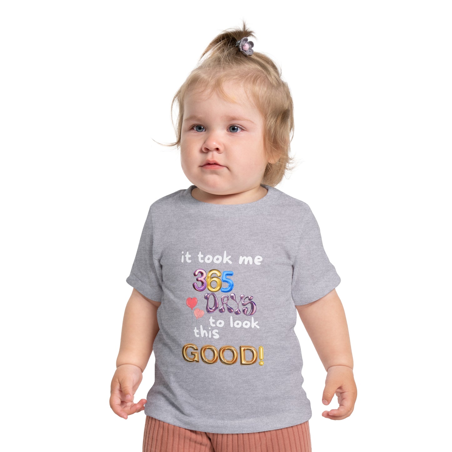 Baby Short Sleeve T-Shirt one year old,1st Birthday, witty, it took me 365 days to look this good!