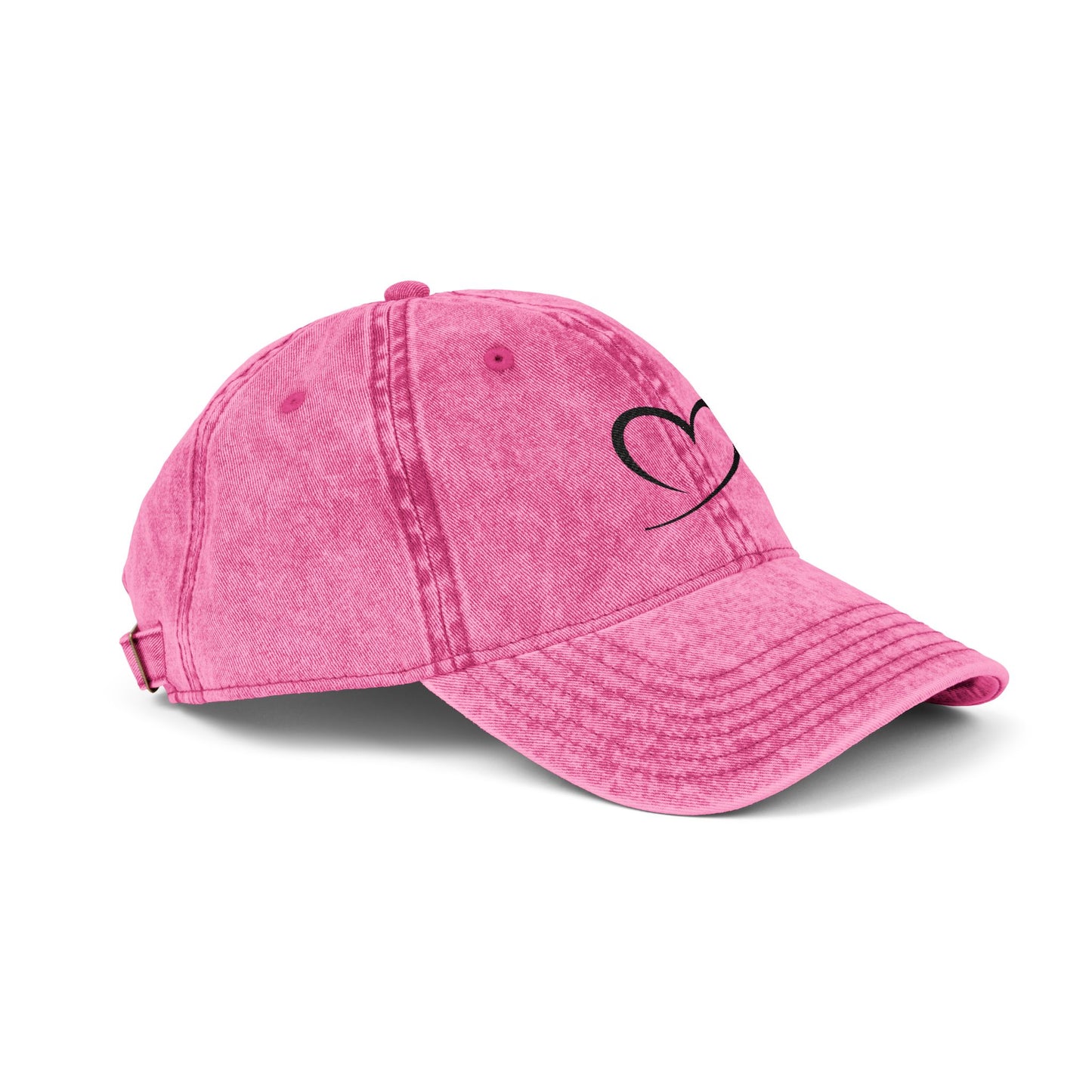 Embroidered Heart Vintage Cap — Washed Red Dad Hat with Simple Heart Sketch