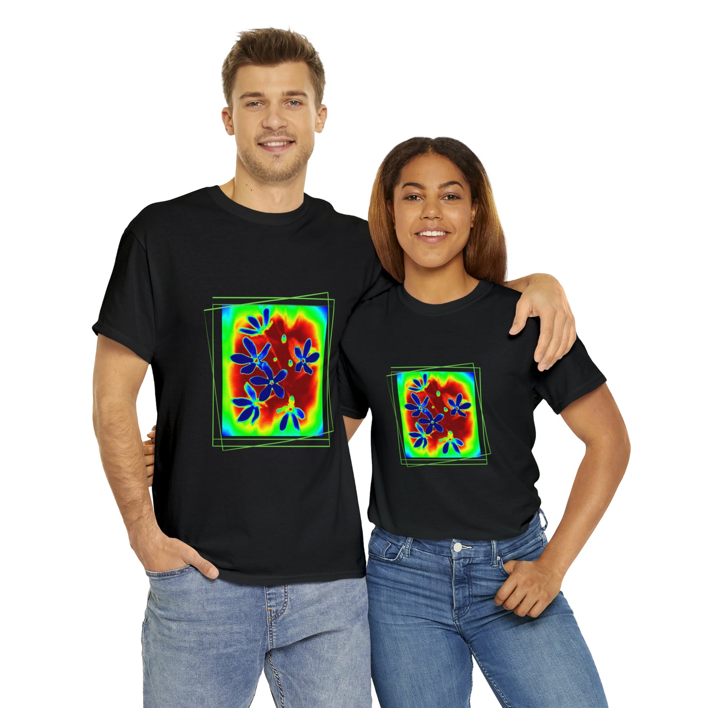 Unisex  Cotton Tee, psychedelic  flower design