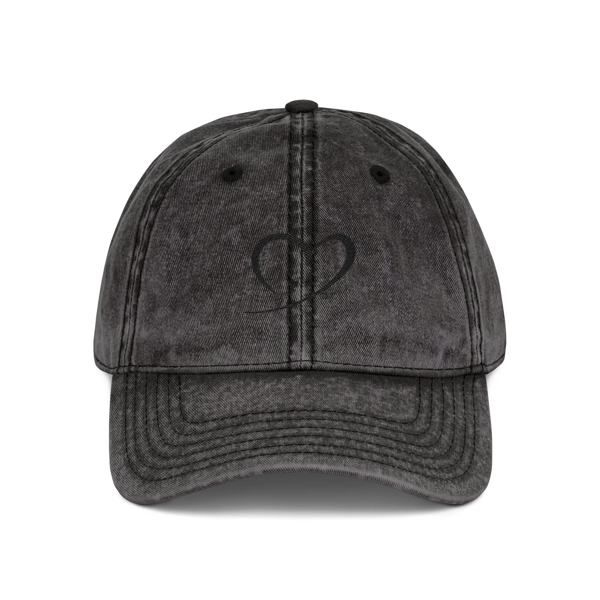 Embroidered Heart Vintage Cap — Washed Red Dad Hat with Simple Heart Sketch