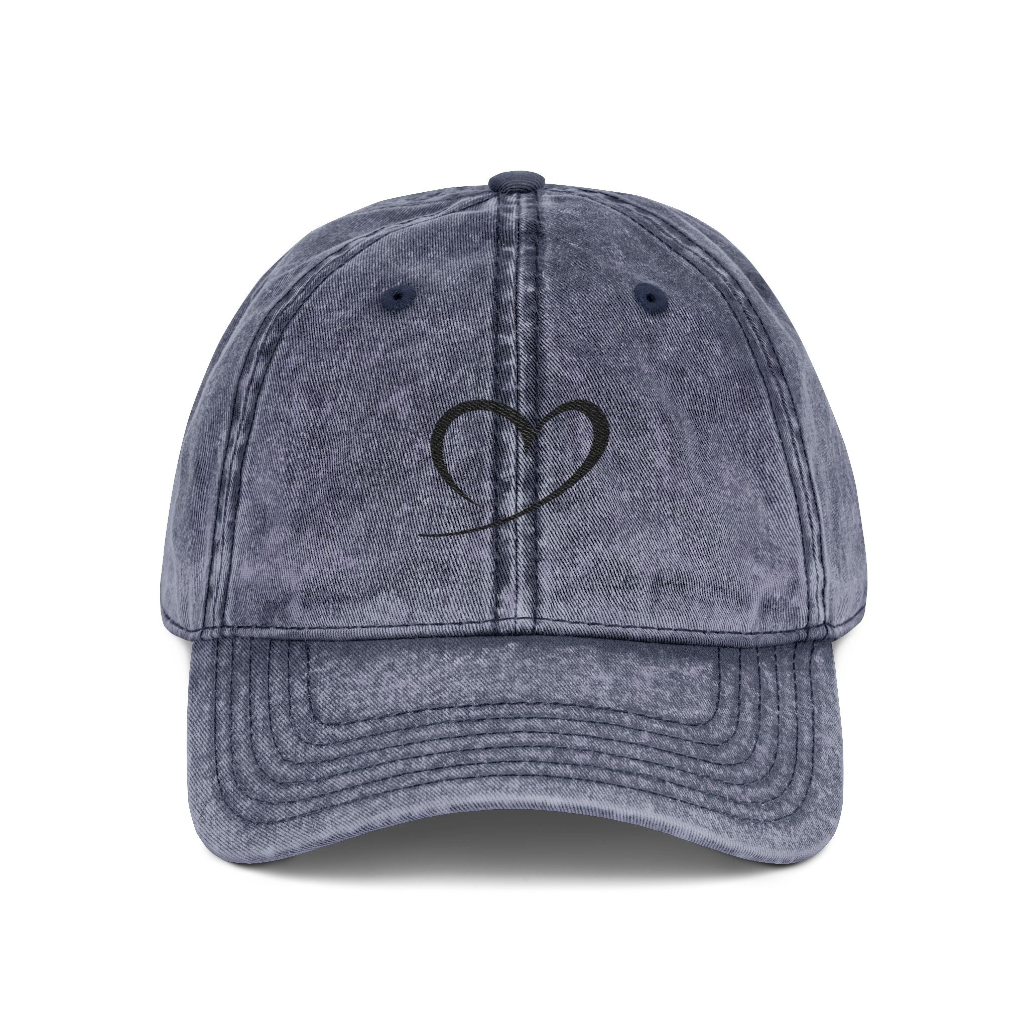 Embroidered Heart Vintage Cap — Washed Red Dad Hat with Simple Heart Sketch