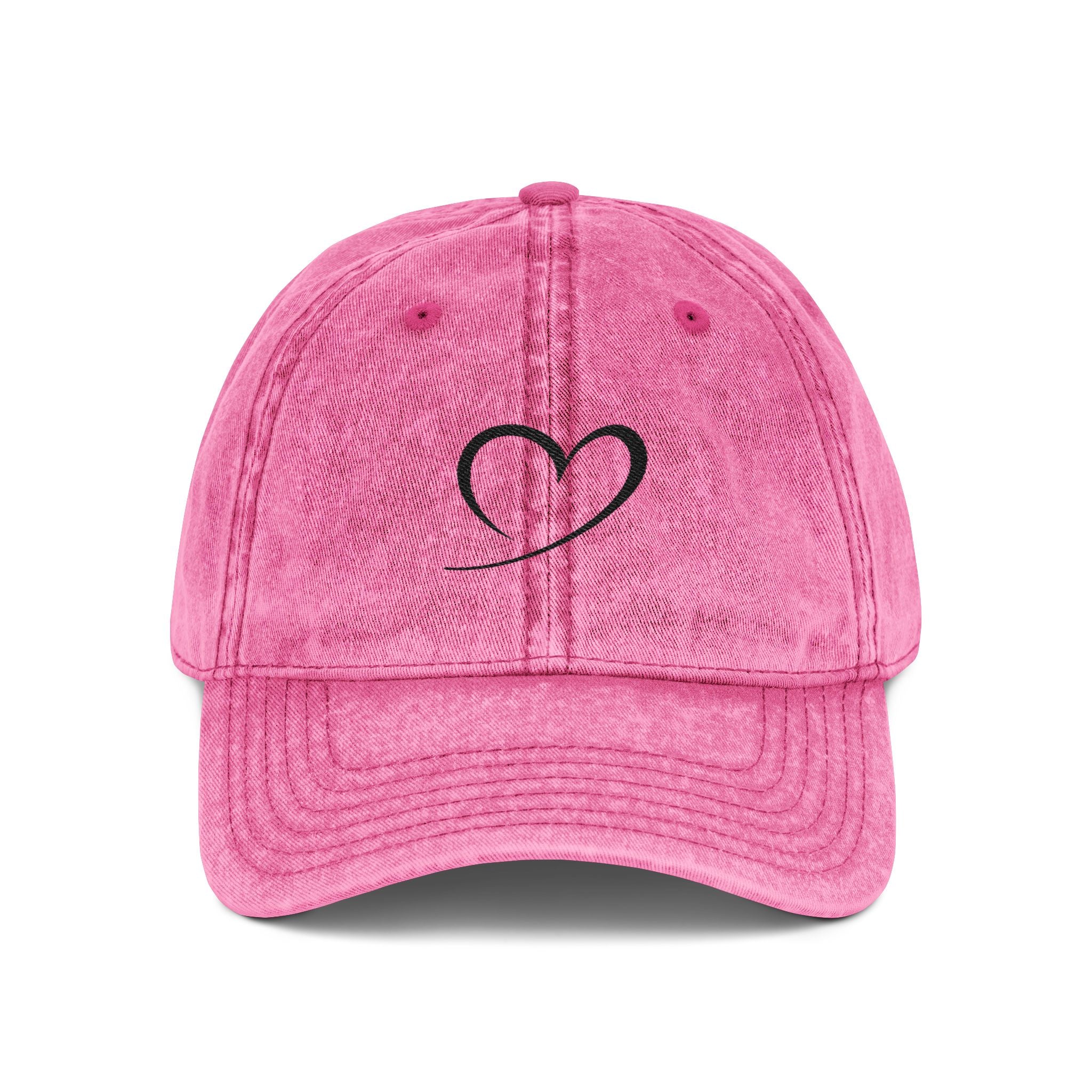 Embroidered Heart Vintage Cap — Washed Red Dad Hat with Simple Heart Sketch