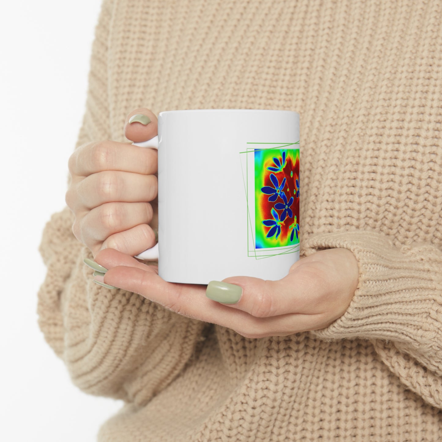 Ceramic Mugs with psychedelic floral patterns