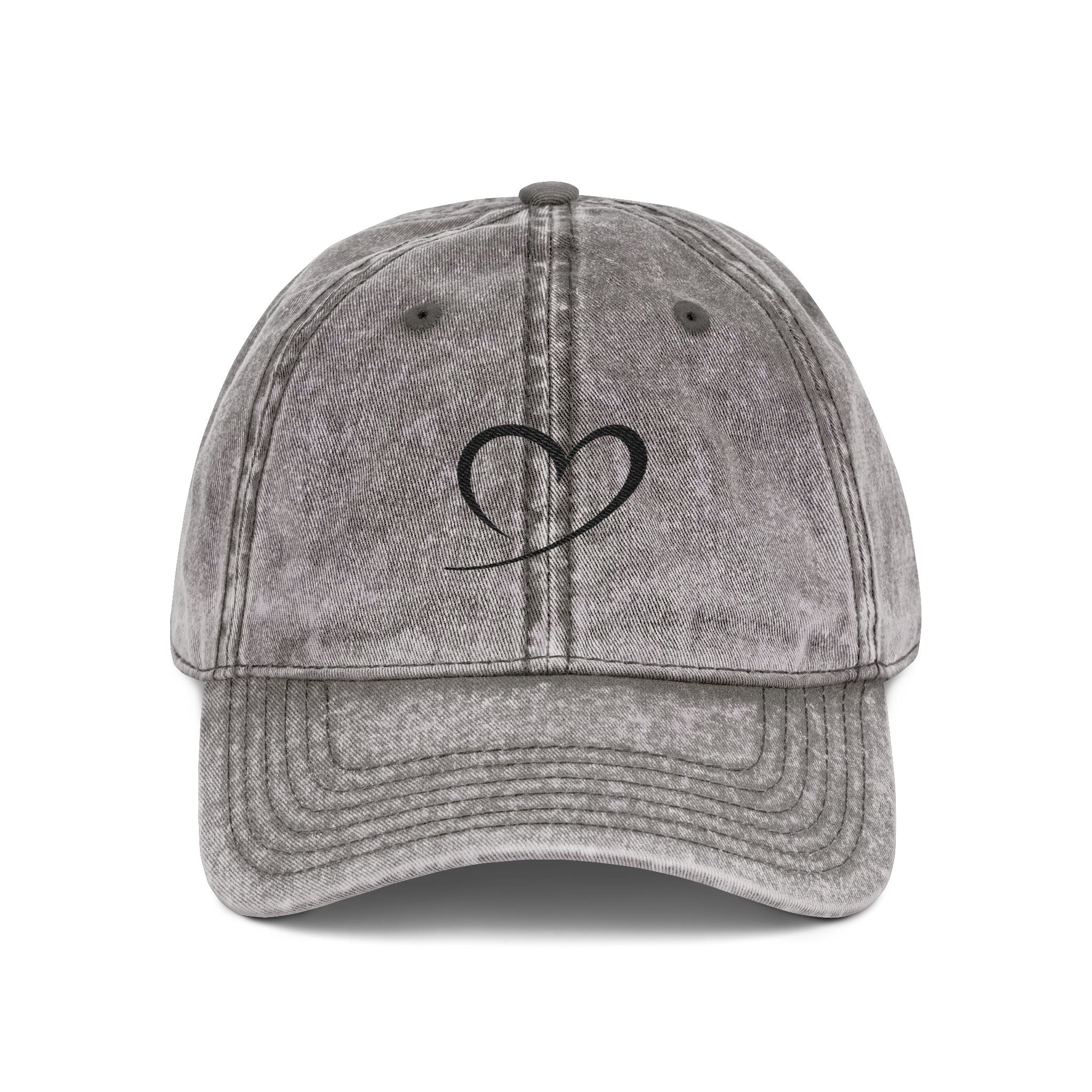 Embroidered Heart Vintage Cap — Washed Red Dad Hat with Simple Heart Sketch