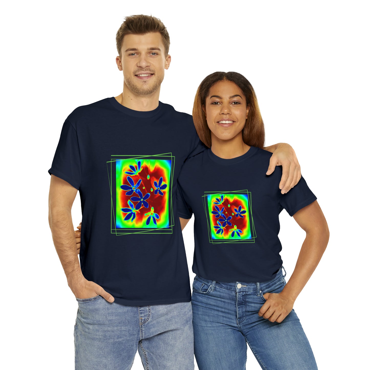 Unisex  Cotton Tee, psychedelic  flower design