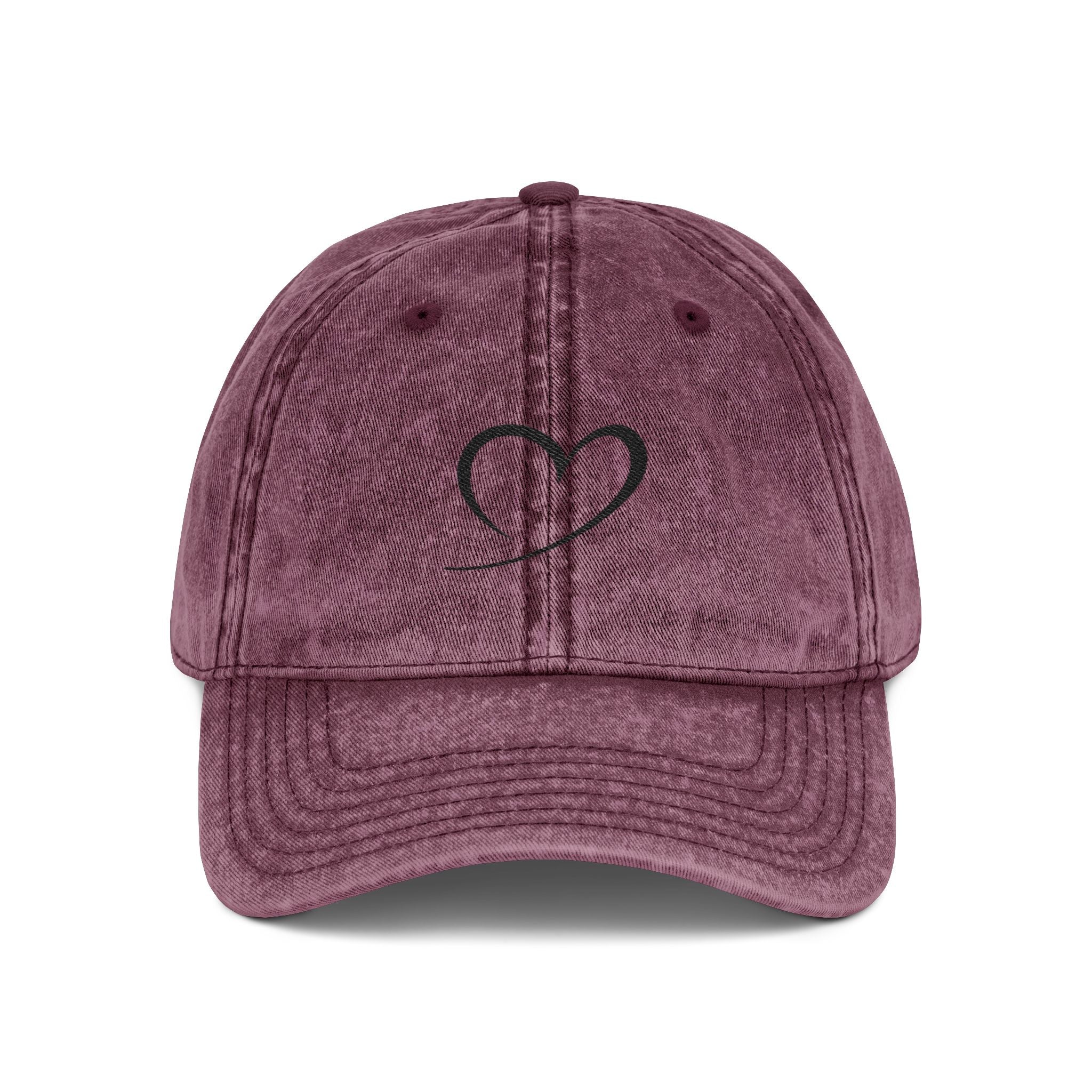 Embroidered Heart Vintage Cap — Washed Red Dad Hat with Simple Heart Sketch
