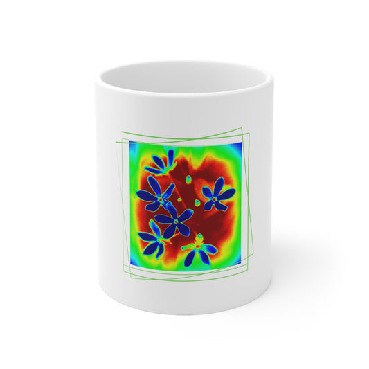 Ceramic Mugs with psychedelic floral patterns