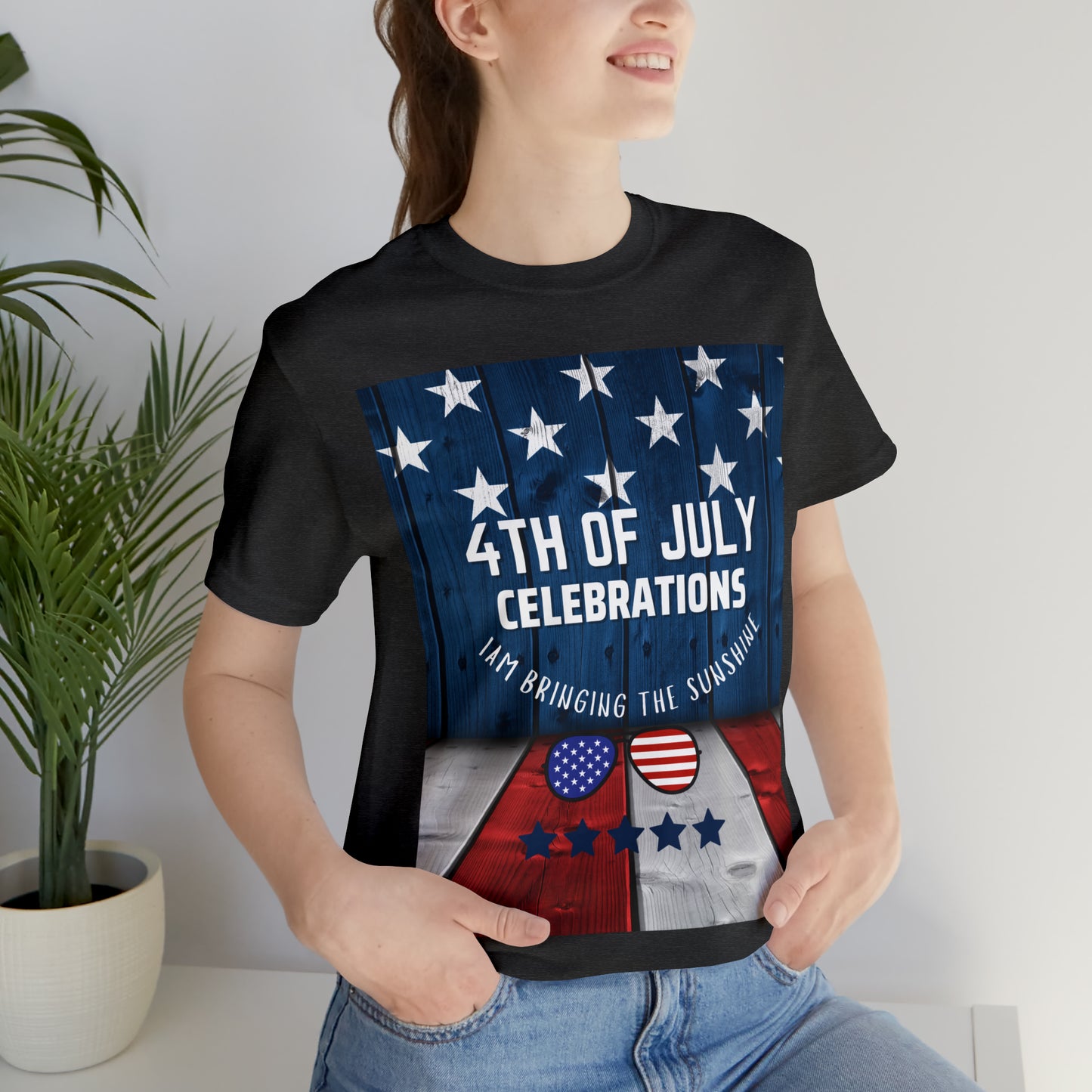 Unisex  Short Sleeve Tshirts for Fourth of July celebrations, I am bringing the sunshine