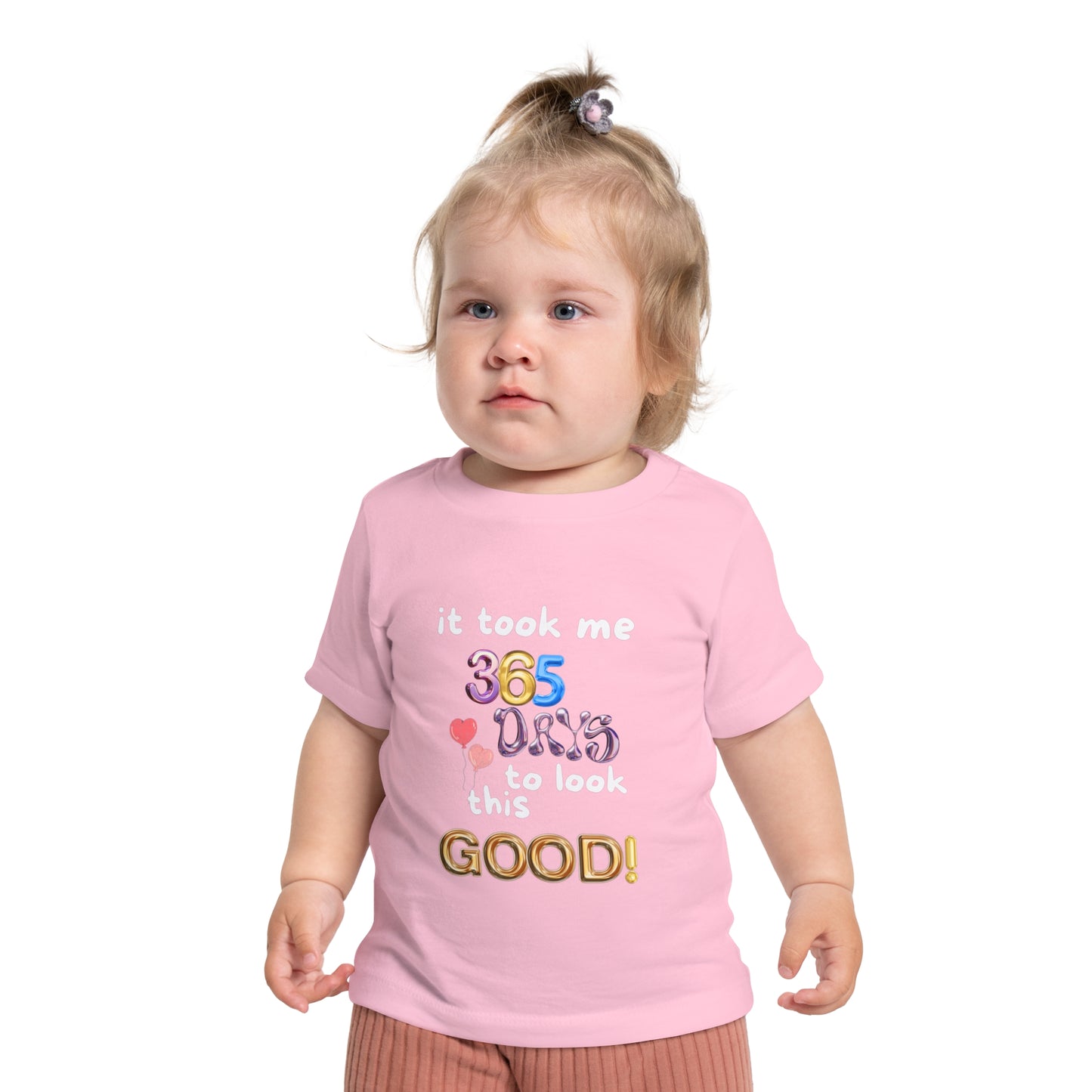 Baby Short Sleeve T-Shirt one year old,1st Birthday, witty, it took me 365 days to look this good!