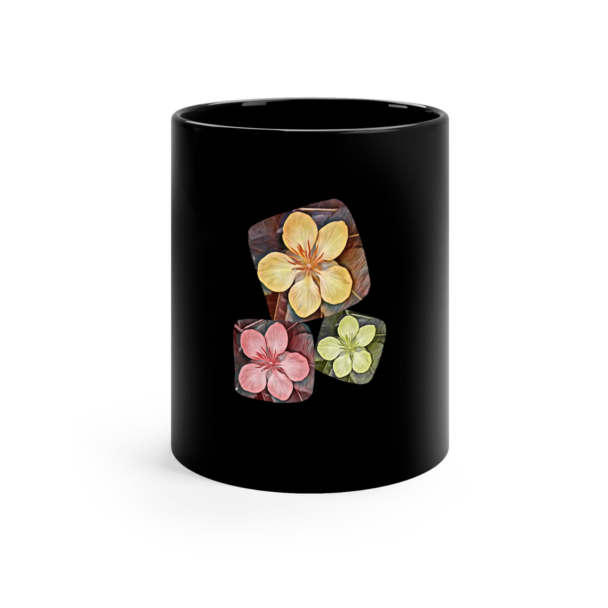 11oz Black Mug Autumn Flower Design